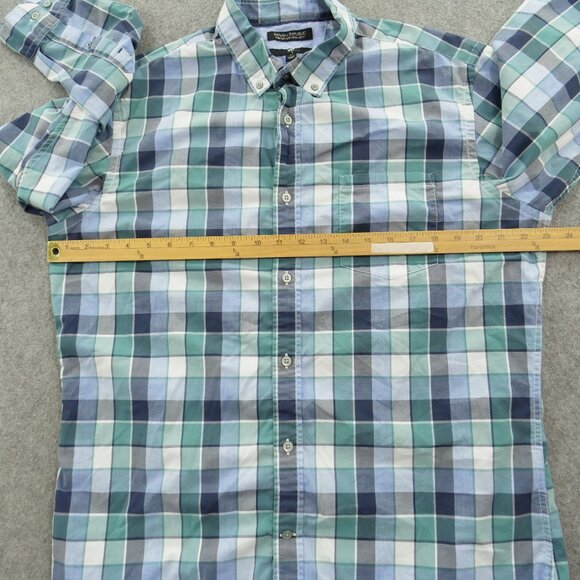 Banana Republic Shirt Mens Large Green Blue Button Up Plaid Slim Custom - Picture 10 of 14